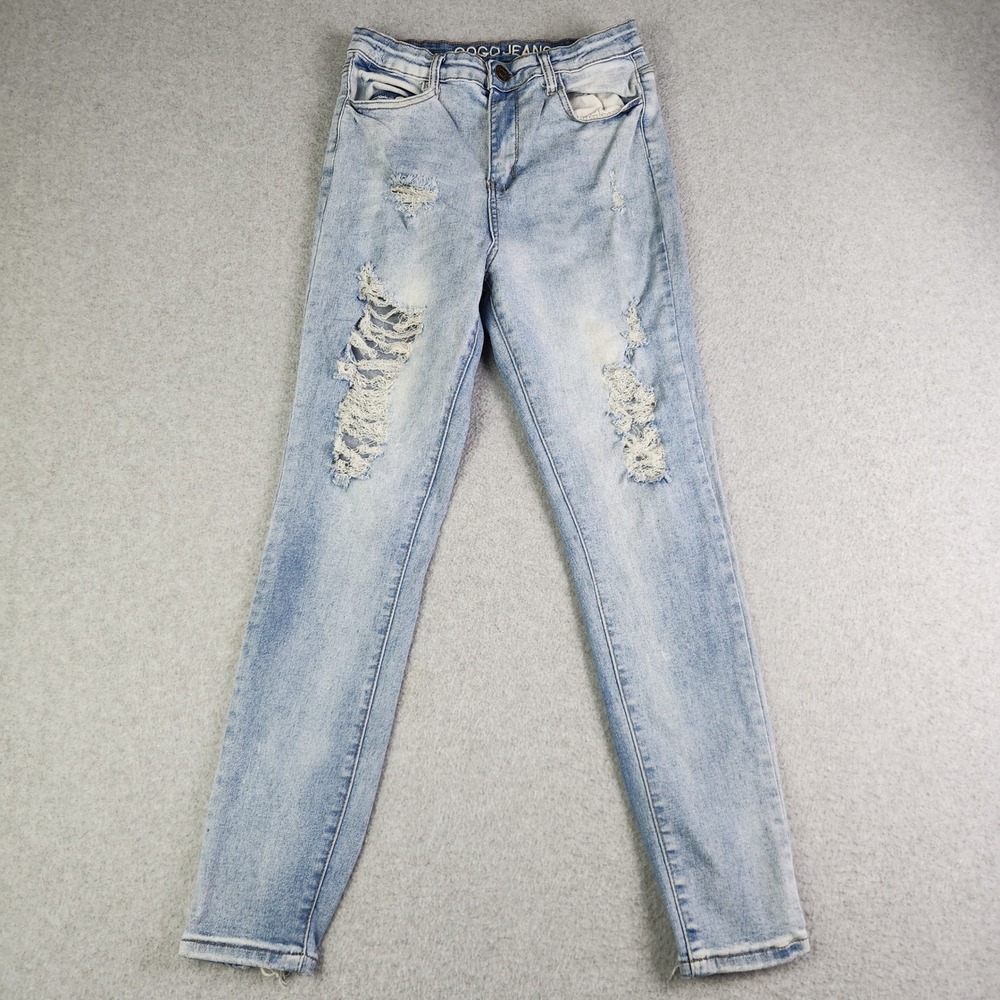Gogo Jegging Jeans Womens 11 Blue Denim Curvy Super Stretch High Rise Distressed